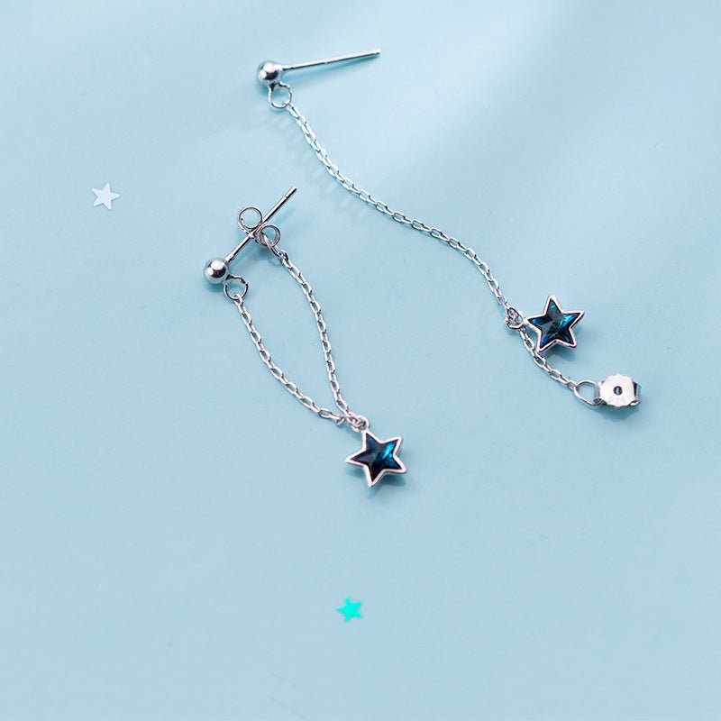 Blue diamond five-pointed star sweet back-hanging earrings-Jewearrings