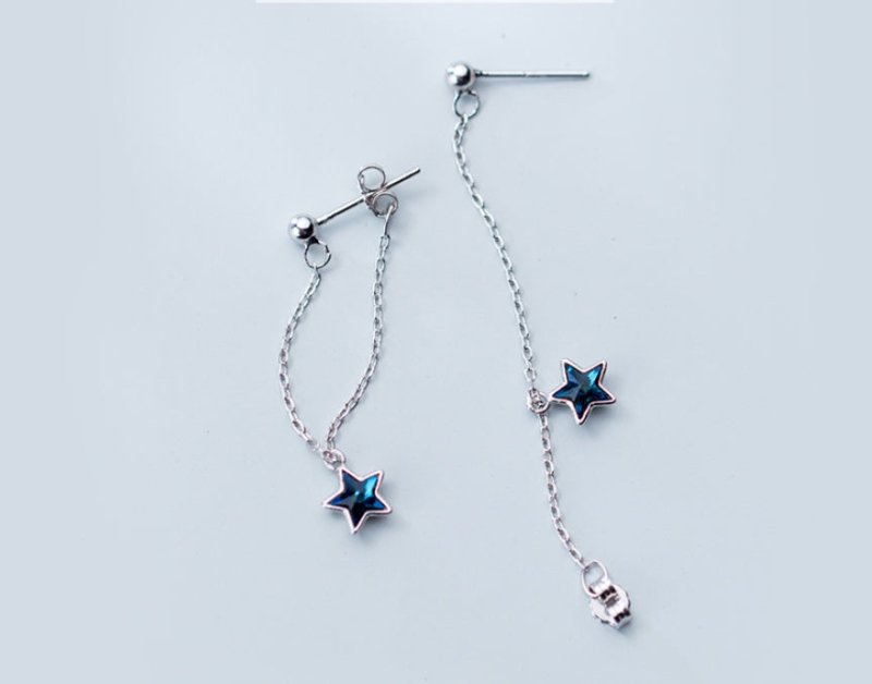 Blue diamond five-pointed star sweet back-hanging earrings-Jewearrings