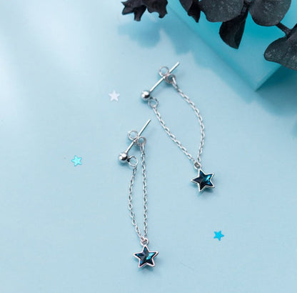 Blue diamond five-pointed star sweet back-hanging earrings-Jewearrings