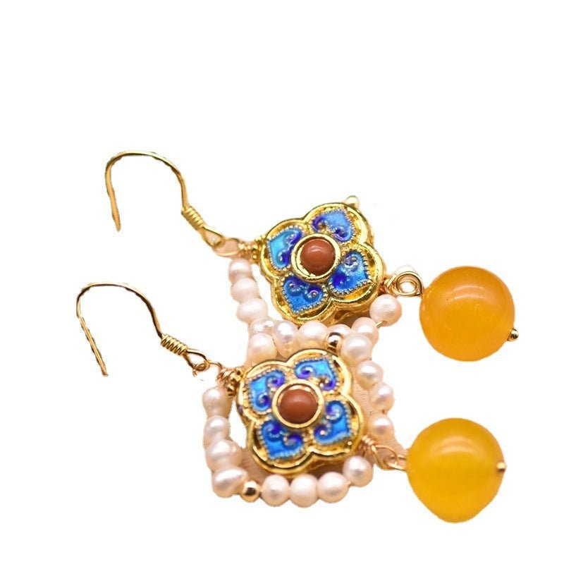 Blue Earrings Natural Freshwater Pearl Jade Earrings Female Jewelry-Jewearrings