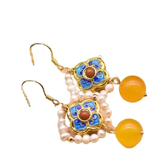 Blue Earrings Natural Freshwater Pearl Jade Earrings Female Jewelry-Jewearrings