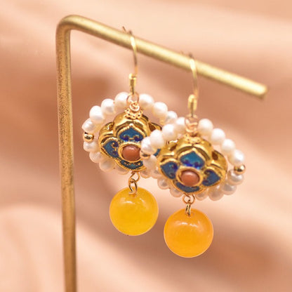 Blue Earrings Natural Freshwater Pearl Jade Earrings Female Jewelry-Jewearrings