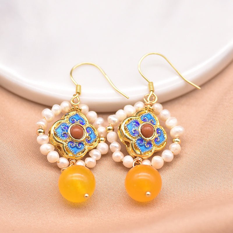 Blue Earrings Natural Freshwater Pearl Jade Earrings Female Jewelry-Jewearrings