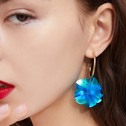 Blue Flower Ball Circled Earrings-Jewearrings