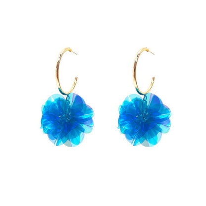 Blue Flower Ball Circled Earrings-Jewearrings