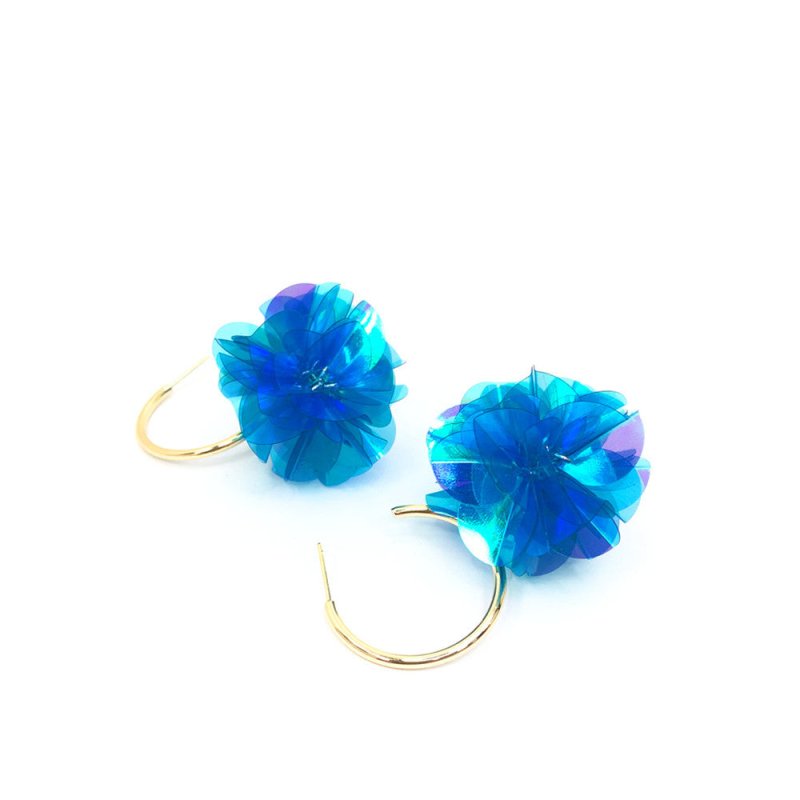 Blue Flower Ball Circled Earrings-Jewearrings