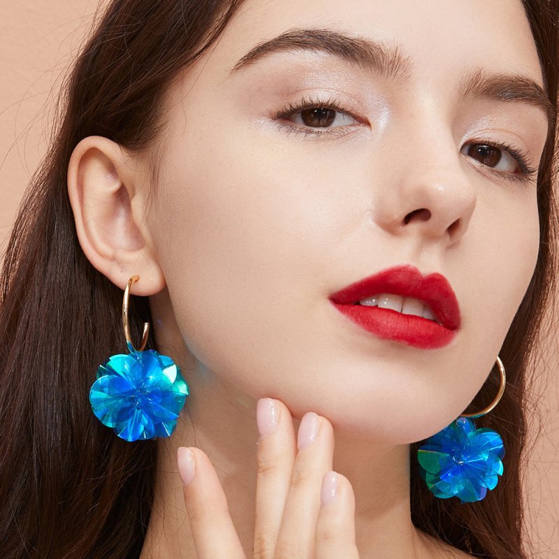 Blue Flower Ball Circled Earrings-Jewearrings