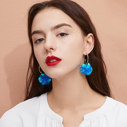 Blue Flower Ball Circled Earrings-Jewearrings