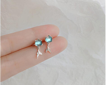 Blue Foam Fishtail 925 Sterling Silver Earrings-Jewearrings