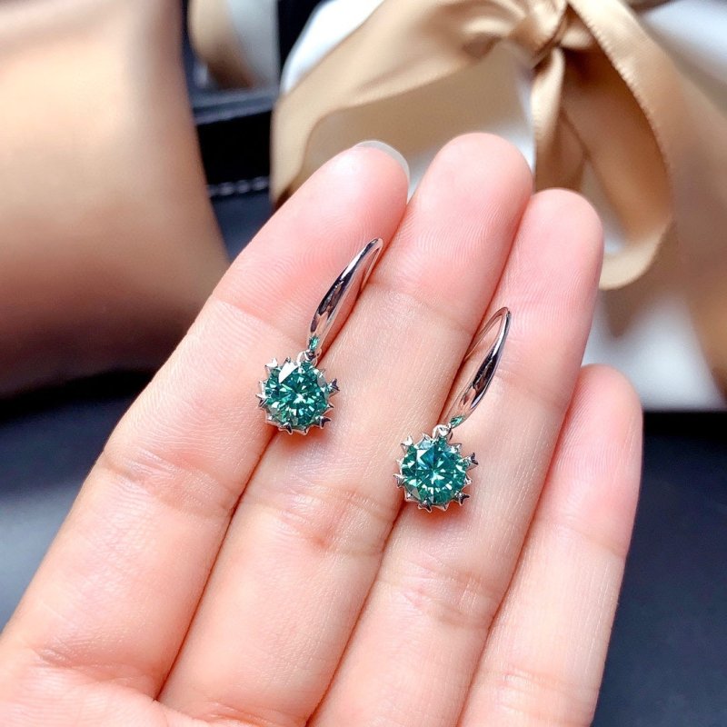 Blue Green Moissan Diamond Earrings Crystals Clean-Jewearrings