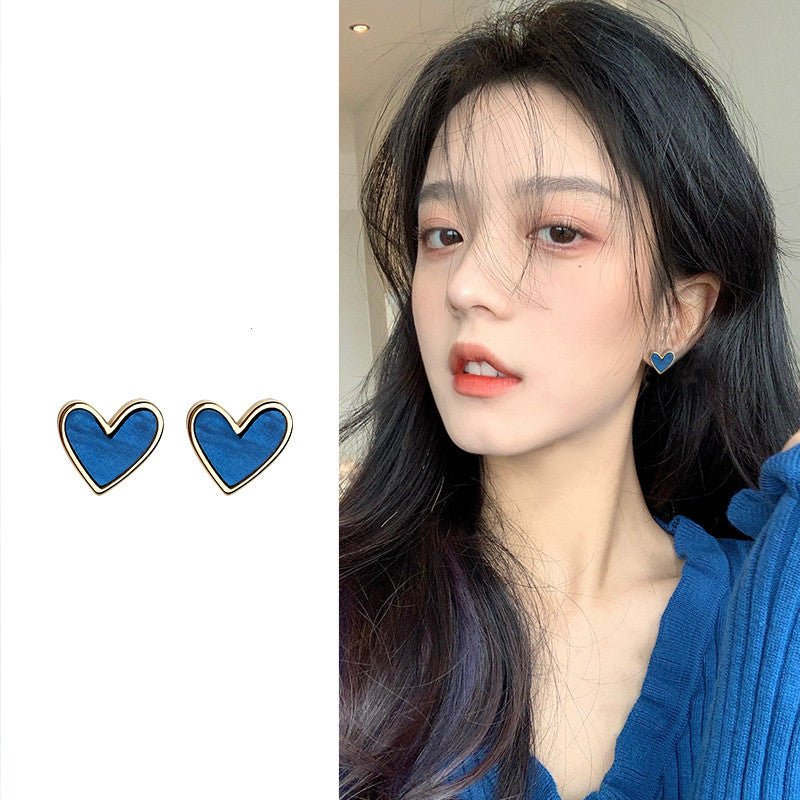 Blue Heart Ear Clip No Ear Hole Women''s Advanced Fake Earrings-Jewearrings