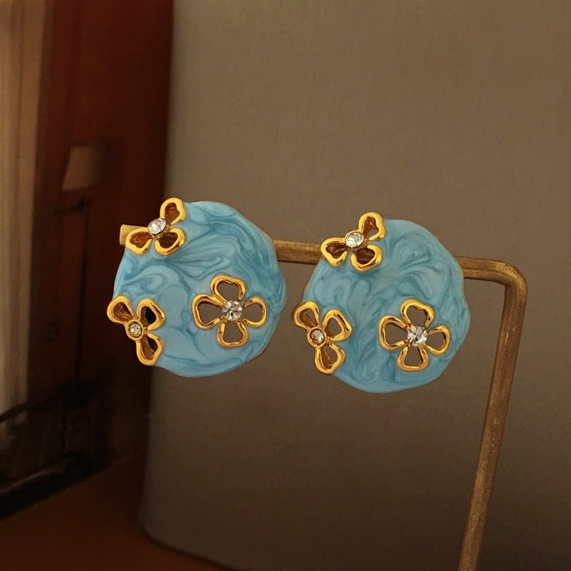 Blue Hollow Geometry Stud Earrings-Jewearrings