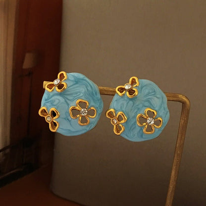 Blue Hollow Geometry Stud Earrings-Jewearrings