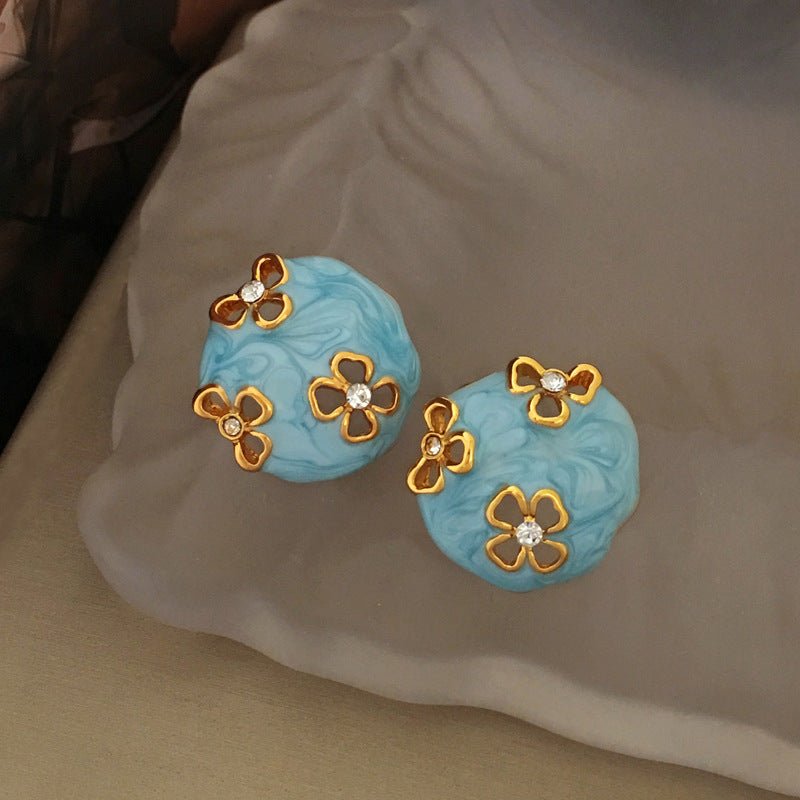 Blue Hollow Geometry Stud Earrings-Jewearrings