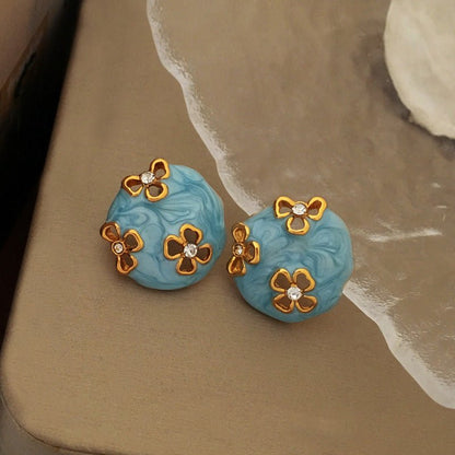 Blue Hollow Geometry Stud Earrings-Jewearrings