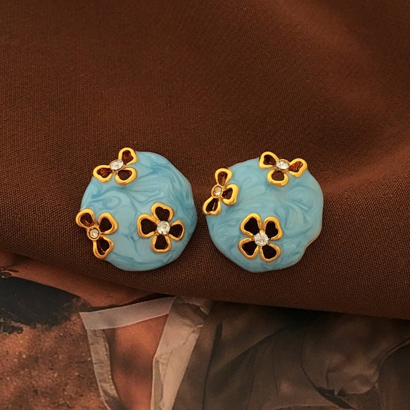 Blue Hollow Geometry Stud Earrings-Jewearrings