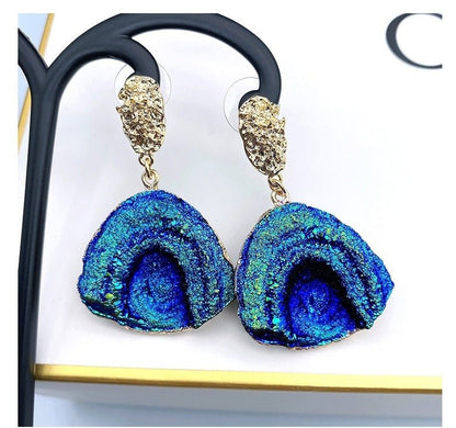 Blue Irregular Triangle Scalloped Color Changing Earrings-Jewearrings