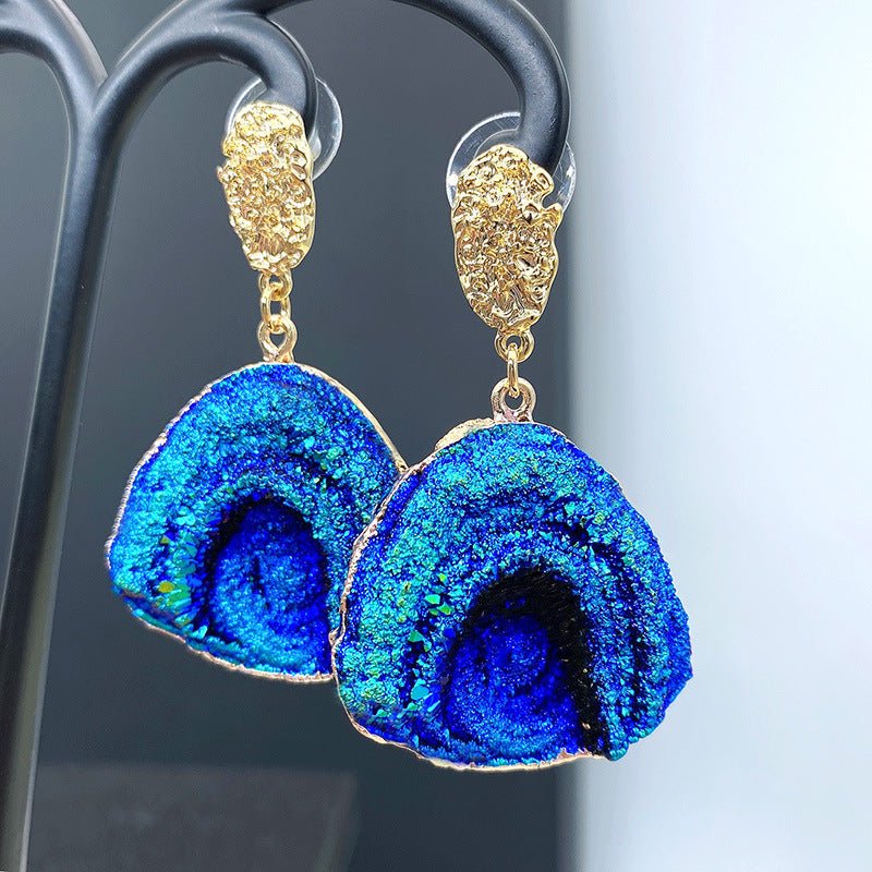 Blue Irregular Triangle Scalloped Color Changing Earrings-Jewearrings