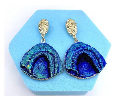 Blue Irregular Triangle Scalloped Color Changing Earrings-Jewearrings