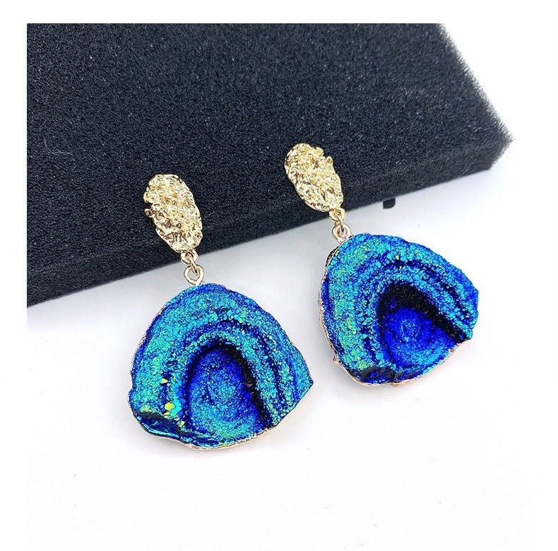 Blue Irregular Triangle Scalloped Color Changing Earrings-Jewearrings