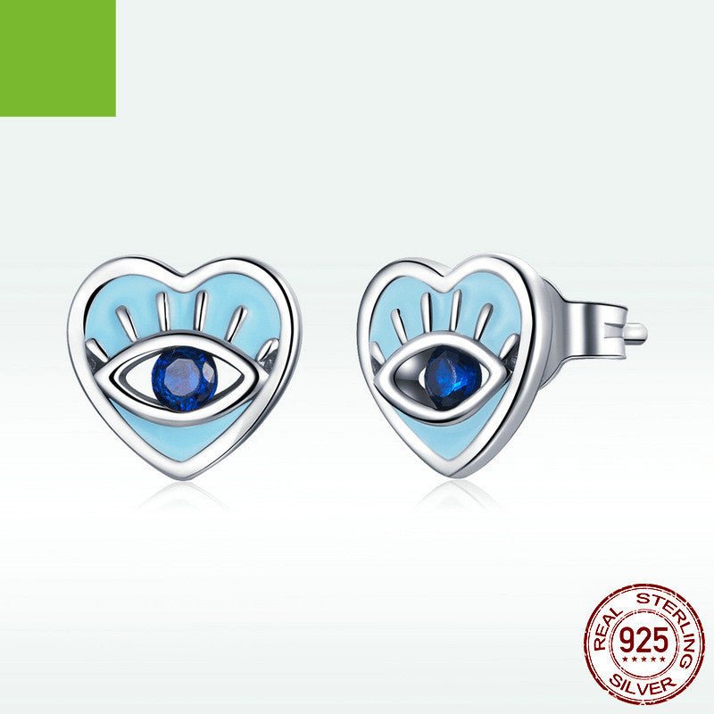 Blue Love Eyes S925 Silver Heart Earrings-Jewearrings