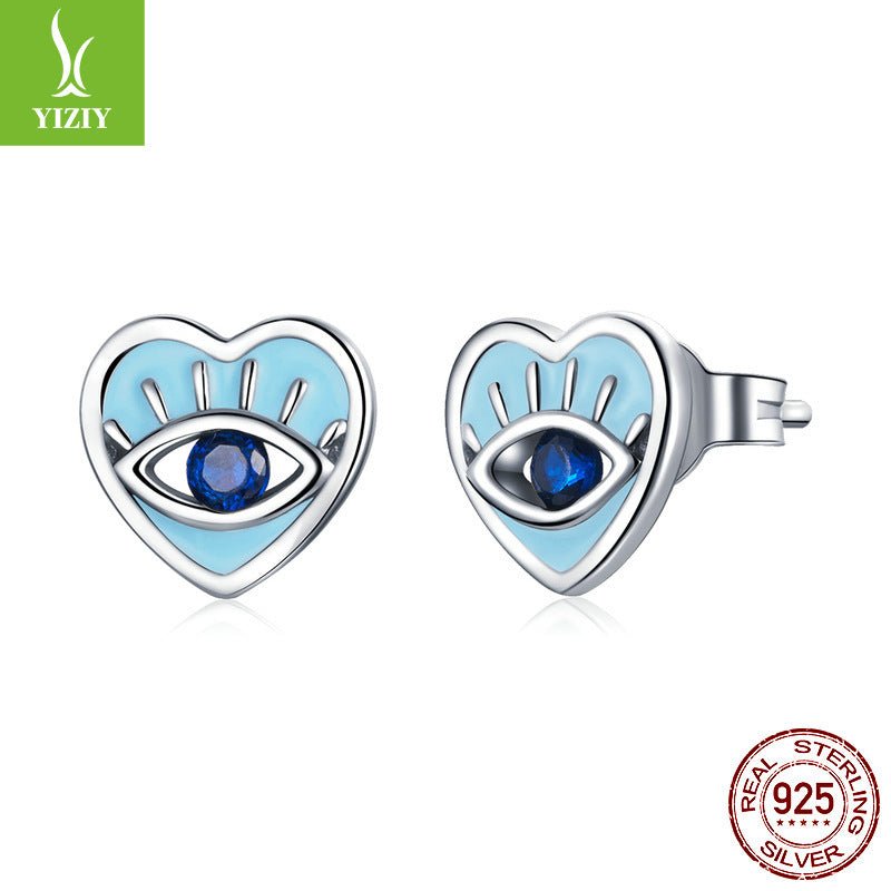 Blue Love Eyes S925 Silver Heart Earrings-Jewearrings