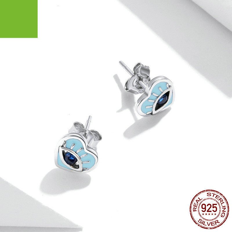 Blue Love Eyes S925 Silver Heart Earrings-Jewearrings