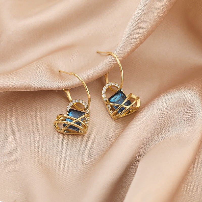 Blue Love Heart Temperament Fairy Air Ring Earrings-Jewearrings