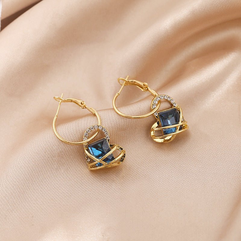 Blue Love Heart Temperament Fairy Air Ring Earrings-Jewearrings