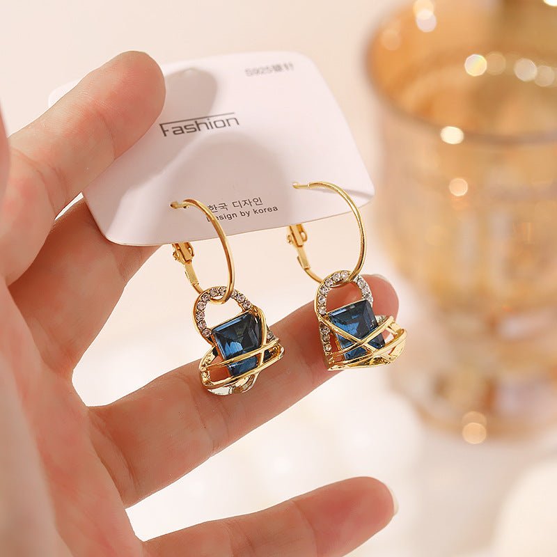 Blue Love Heart Temperament Fairy Air Ring Earrings-Jewearrings