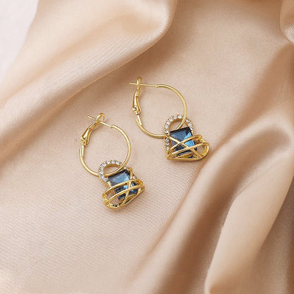 Blue Love Heart Temperament Fairy Air Ring Earrings-Jewearrings