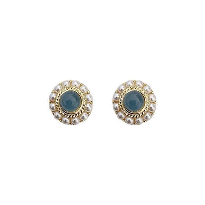 Blue Moon Valley Court French Retro Sapphire Pearl Earrings-Jewearrings