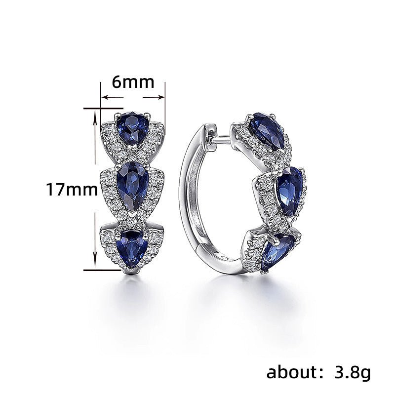 Blue New Style Zircon Earrings Elegant Socialite Accessories Retro Magazine Style Ear Clip-Jewearrings