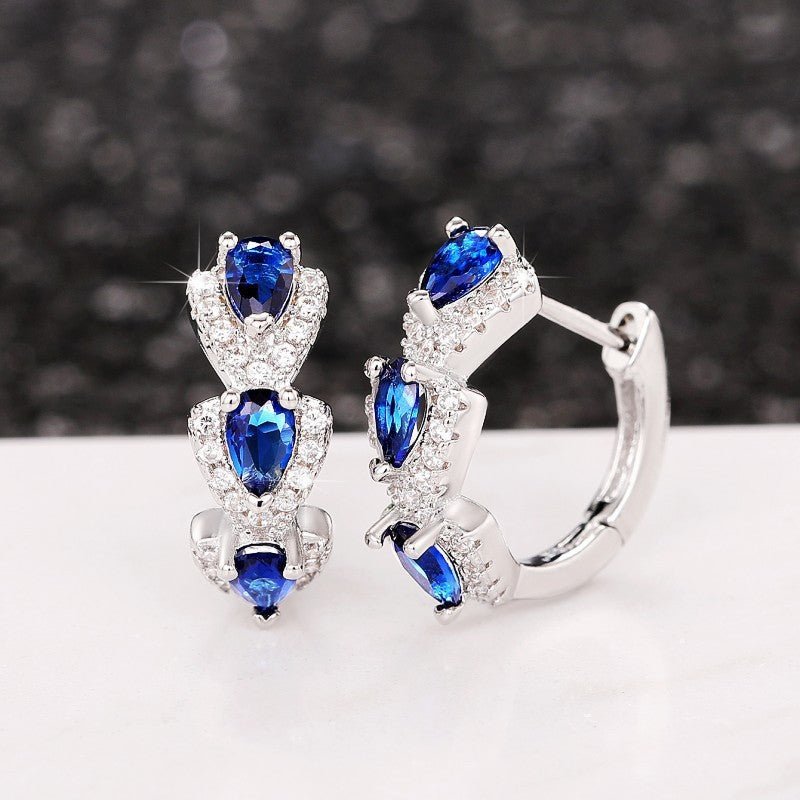 Blue New Style Zircon Earrings Elegant Socialite Accessories Retro Magazine Style Ear Clip-Jewearrings