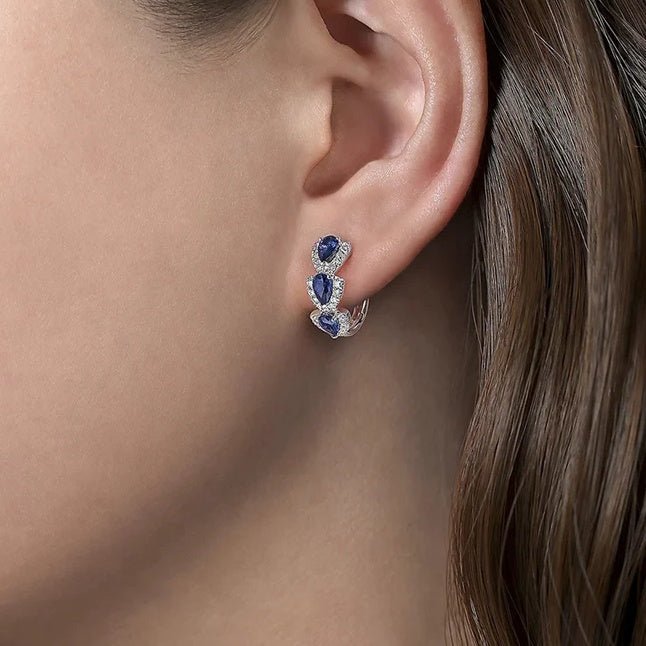 Blue New Style Zircon Earrings Elegant Socialite Accessories Retro Magazine Style Ear Clip-Jewearrings