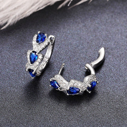 Blue New Style Zircon Earrings Elegant Socialite Accessories Retro Magazine Style Ear Clip-Jewearrings