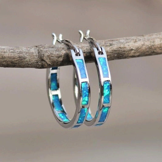 Blue Opal Round Earrings For Women-Jewearrings