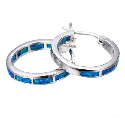 Blue Opal Round Earrings For Women-Jewearrings