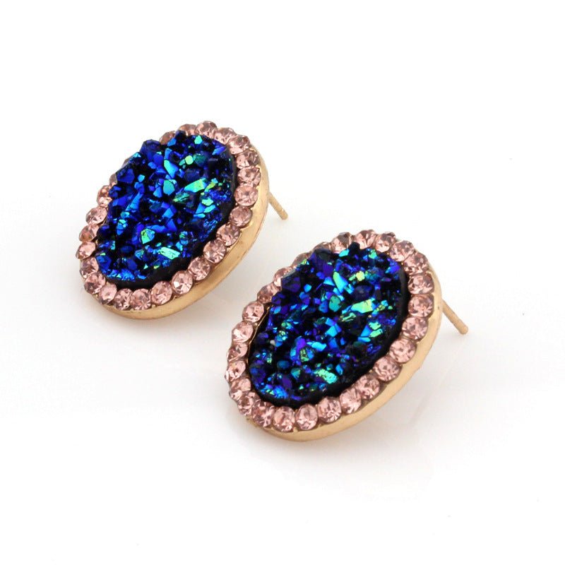 Blue oval diamond color-changing earrings-Jewearrings