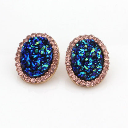 Blue oval diamond color-changing earrings-Jewearrings