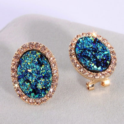 Blue oval diamond color-changing earrings-Jewearrings