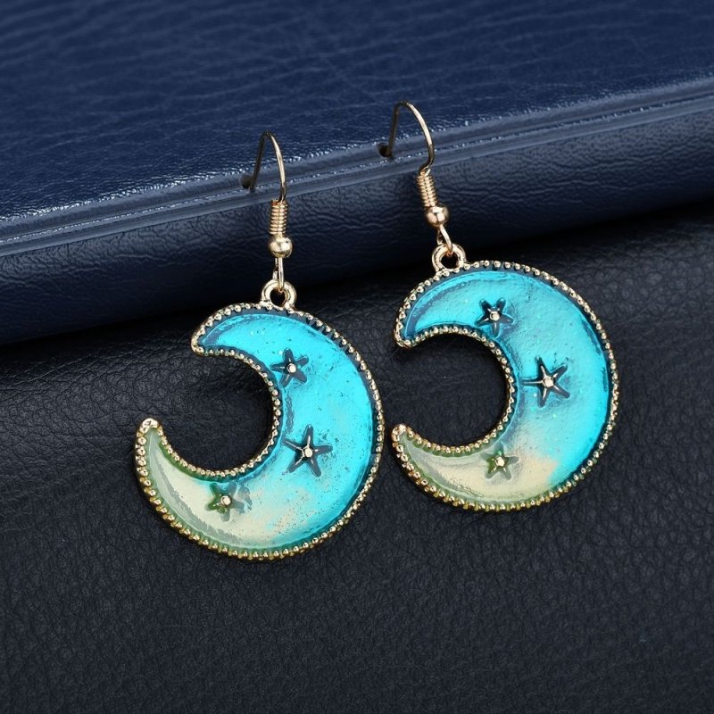 Blue planet moon stars starry sky earrings-Jewearrings