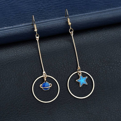 Blue planet moon stars starry sky earrings-Jewearrings