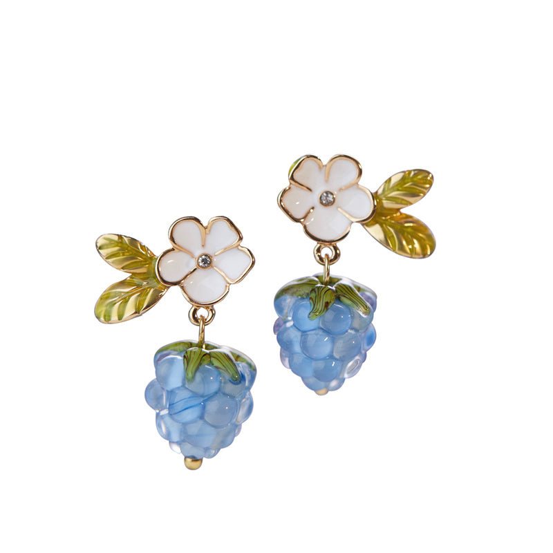 Blue Raspberry Cute Glass Raspberry Fruit Earrings-Jewearrings