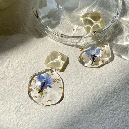 Blue Romantic Retro Drip Dried Flower Earrings-Jewearrings