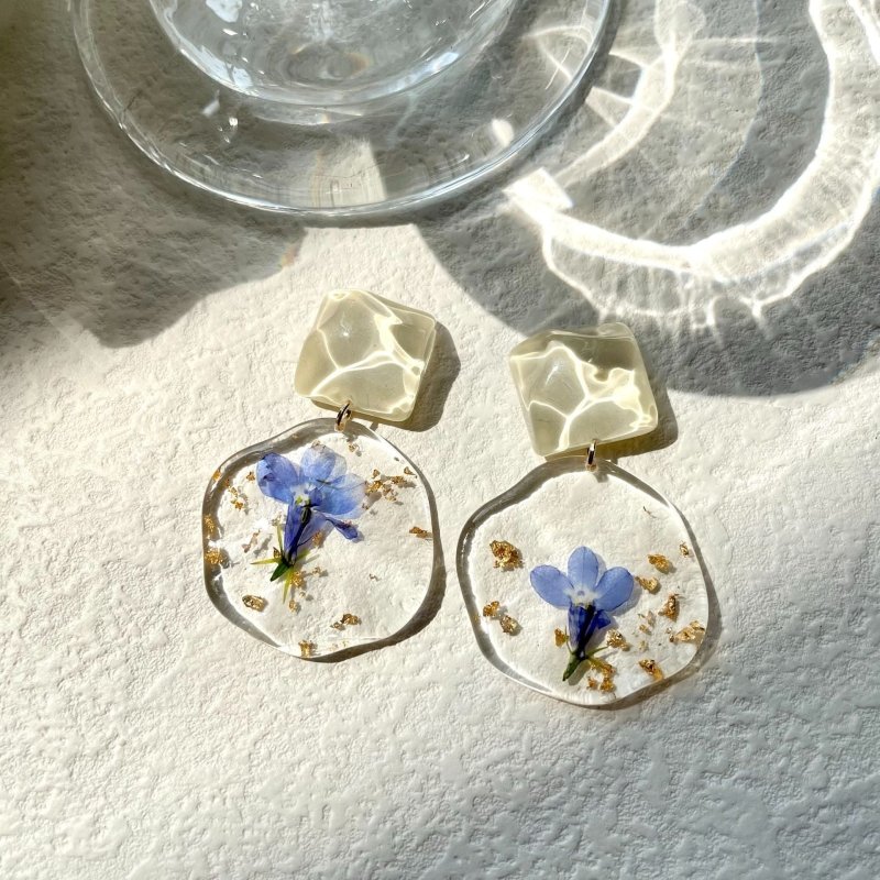 Blue Romantic Retro Drip Dried Flower Earrings-Jewearrings