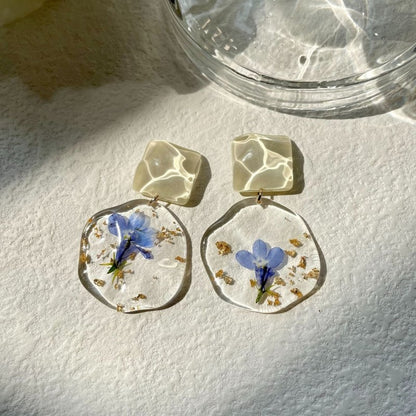 Blue Romantic Retro Drip Dried Flower Earrings-Jewearrings