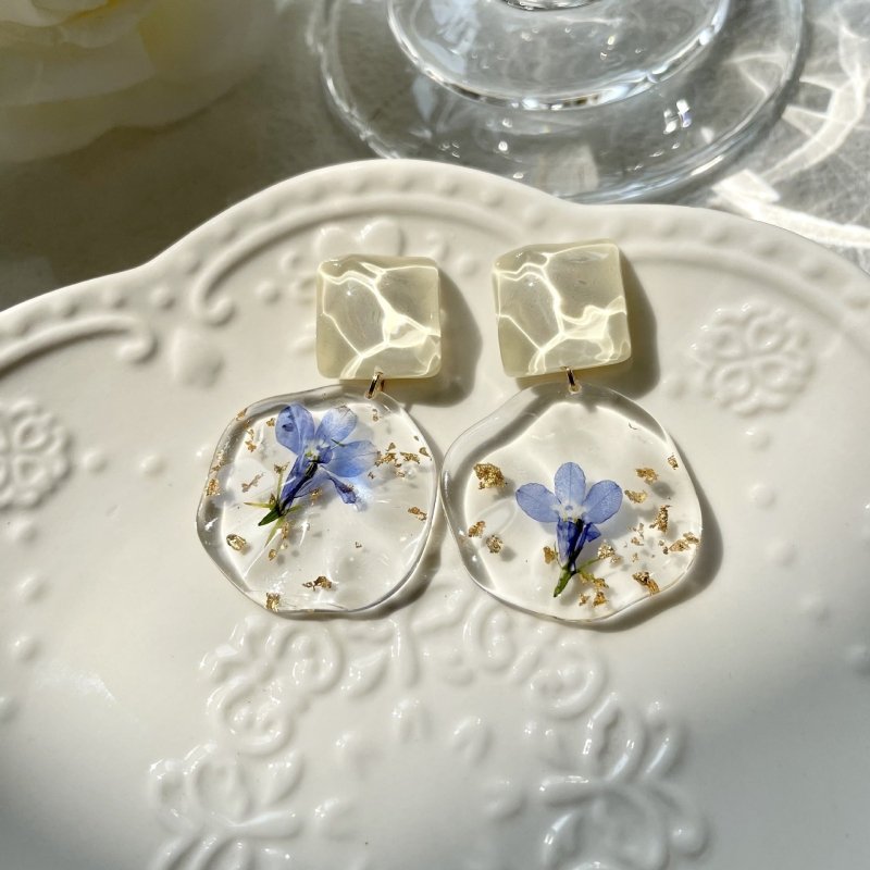 Blue Romantic Retro Drip Dried Flower Earrings-Jewearrings