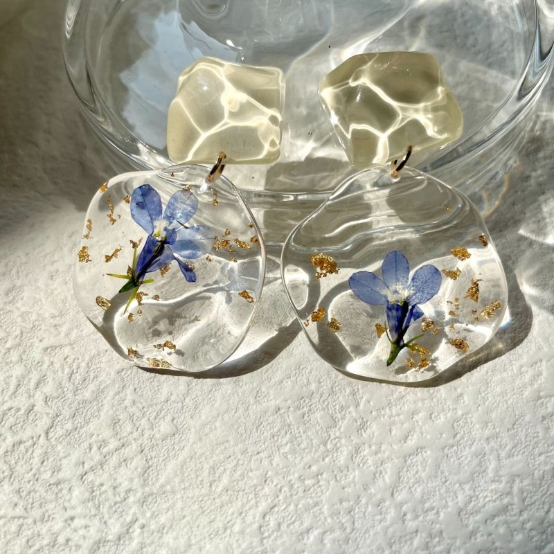 Blue Romantic Retro Drip Dried Flower Earrings-Jewearrings