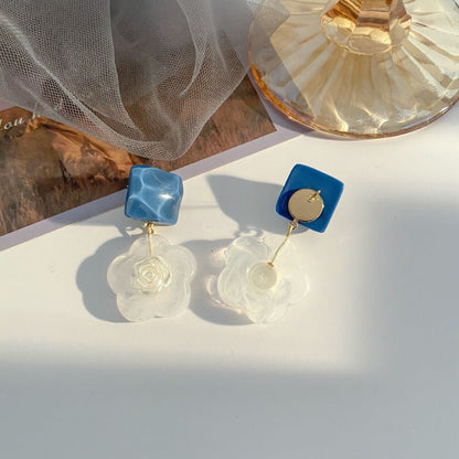 Blue Rose Flower Earrings With Super Resinous Studs-Jewearrings